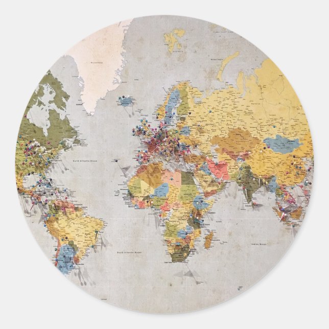 Sticker Rond carte mondiale (Devant)