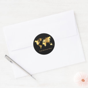 Sticker Rond Carte Mondiale Gold/Noir