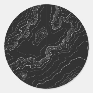 Sticker Rond Carte noire et blanche de topographie
