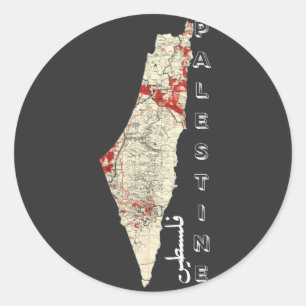 Sticker Rond carte Palestine calligraphie arabe