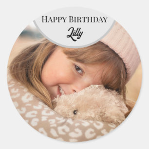Sticker Rond Carte photo d'anniversaire heureux personnalisé