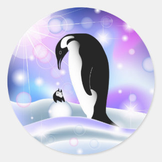 Sticker Rond Carte postale Penguin et carte pour notes à souhai