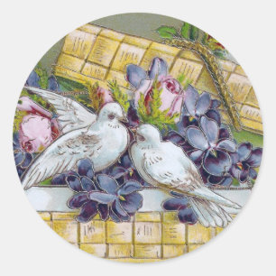 Sticker Rond Carte postale Vintage de la colombe et du panier