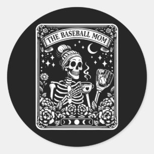 Sticker Rond Carte Tarot Maman De Baseball Skeleton Coffee Mère