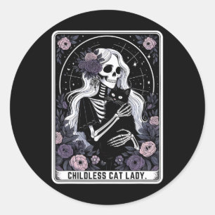 Sticker Rond Carte Tarot Squelette Gothique Lady Chat Enfant