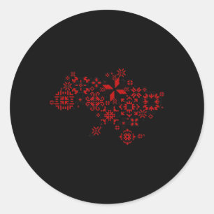 Sticker Rond Carte Ukraine - Broderie au fil - Broderie ukraini