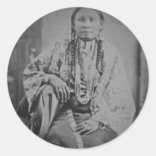 Sticker Rond Carte vintage de Stereoview de femme indienne de