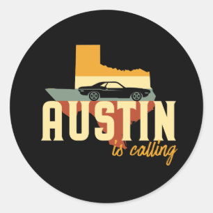 Sticker Rond Carte vintage Retro Austin Texas TX USA City