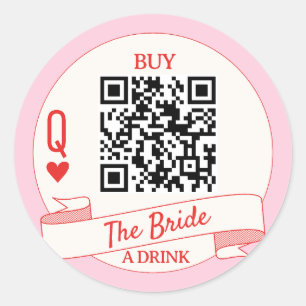 Sticker Rond Cartes à jouer Offrez un verre à la mariée Reine d