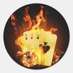 Sticker Rond Cartes de jetons de poker sur le feu