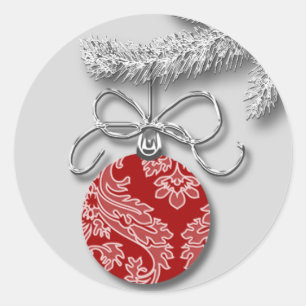 Sticker Rond Cartes de Noël Red Holiday Ball Enveloppe