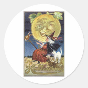 Sticker Rond Cartes de voeux Halloween vintage Affiches classiq