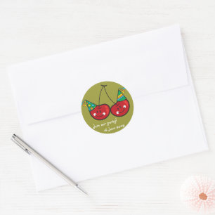 Sticker Rond Cartographie Cerises Cheeky Avec Casquettes De Fêt