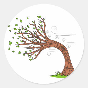 Sticker Rond Cartographie de l'arbre soufflant le vent