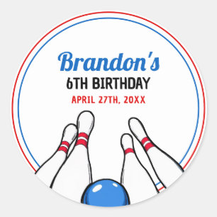 Sticker Rond Carton Blue & Red Bowling Kids 6e anniversaire