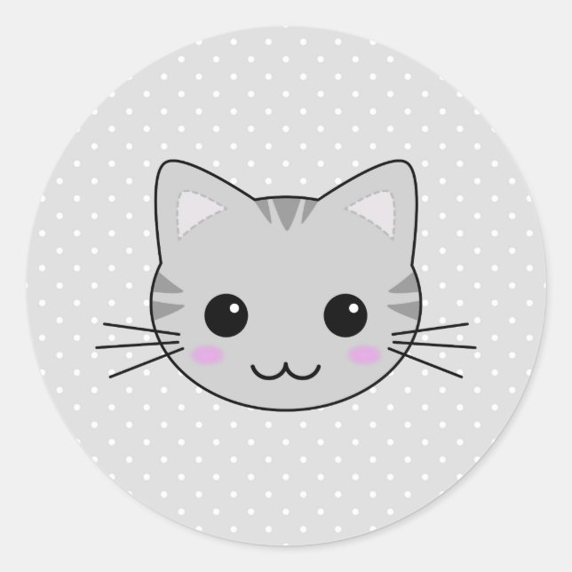 Sticker Rond Carton de chat gris Cute Kawaii (Devant)