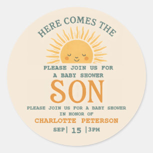Sticker Rond Carton d'invitation élégant pour Baby Shower avec 