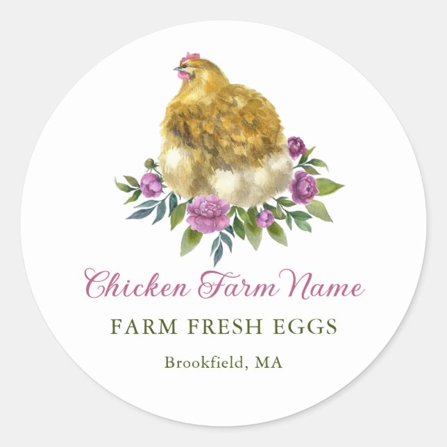 Sticker Rond Carton d'oeuf de poulet floral rustique personnali (Devant)
