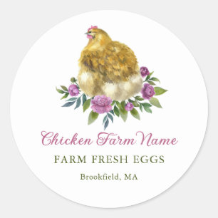 Sticker Rond Carton d'oeuf de poulet floral rustique personnali