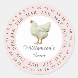 Sticker Rond Carton d'œufs à date encadrée de poule de ferme vi