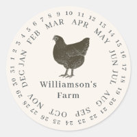 Carton d'œufs à date encadrée par une poule de fer