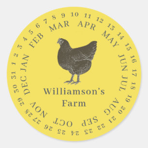 Sticker Rond Carton d'œufs à date encerclée de poule de ferme v