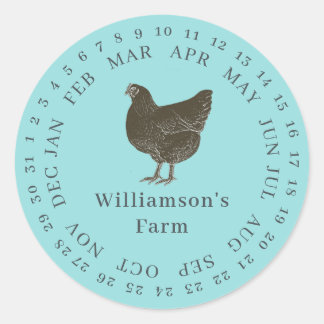 Sticker Rond Carton d'œufs de poule de ferme vintage bleu entou