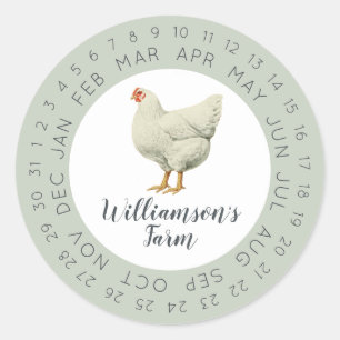 Sticker Rond Carton d'œufs vert à date encerclée de la poule de