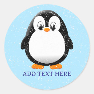 Sticker Rond Carton en pingouin mignon hiver personnalisé