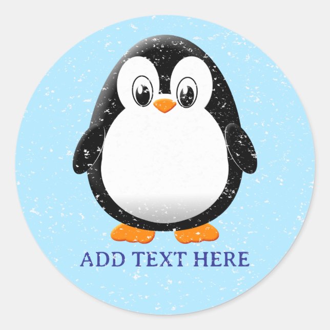 Sticker Rond Carton en pingouin mignon hiver personnalisé (Devant)