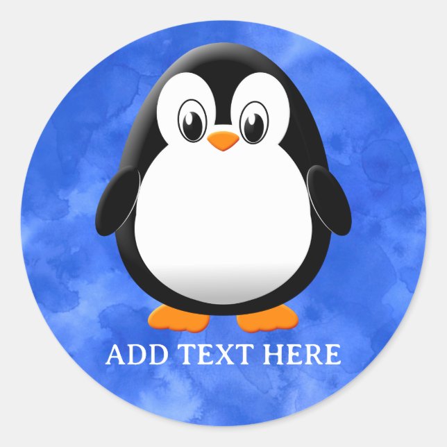 Sticker Rond Carton en pingouin sur mesure Aquarelle bleue (Devant)