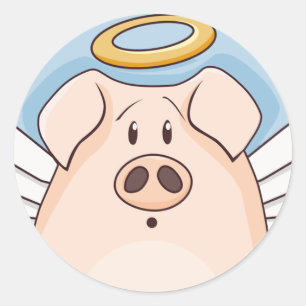 Sticker Rond Carton mignon Angel Pig