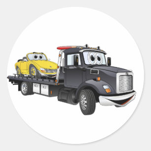 Sticker Rond Carton plat du camion à remorque noir