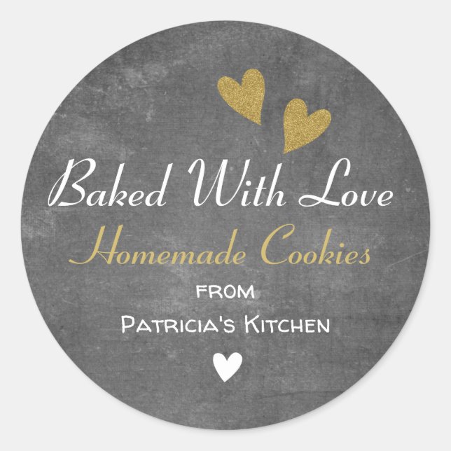 Sticker Rond Carton Rustique Cuisiné Avec Amour Cookies Maison (Devant)