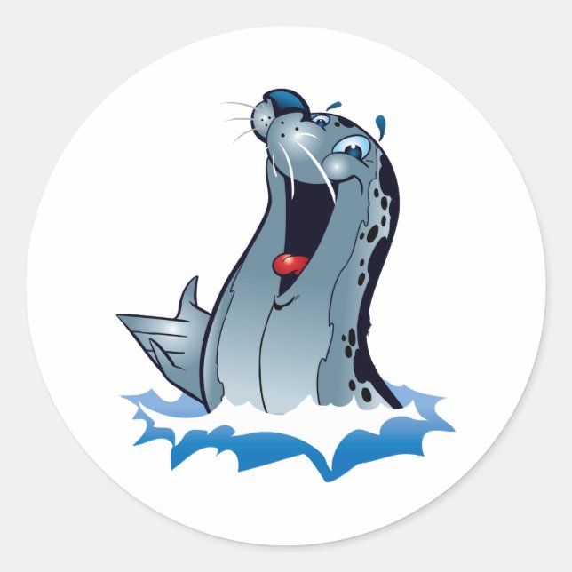 Sticker Rond Carton sur le joli phoque (Devant)