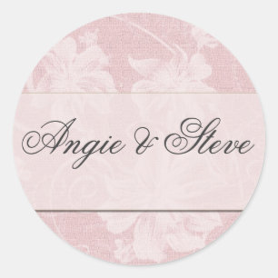Sticker Rond Cartons mariage damassé rose et gris charbon de bo