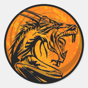 Sticker Rond Cartons ronds de dragon gris orange