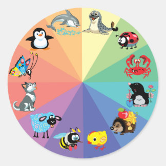 Sticker Rond cartoon animals for kikids