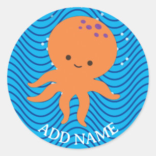 Sticker Rond Cartoon bleu Vagues Motif