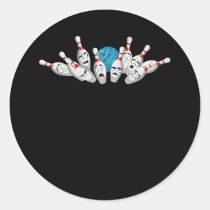 Sticker Rond Cartoon Bowling Peur Bowling Pins Drôle Sport Bo