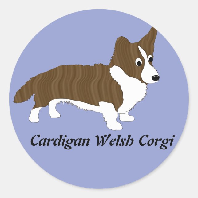 Sticker Rond Cartoon Cardigan Welsh Corgi (Brindle) (Devant)