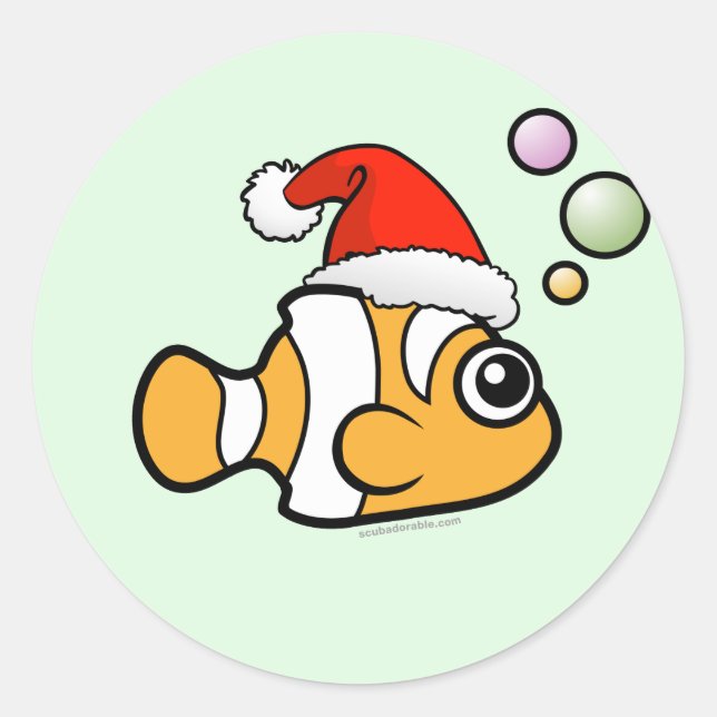 Sticker Rond Cartoon Clownfish Père Noël (Devant)