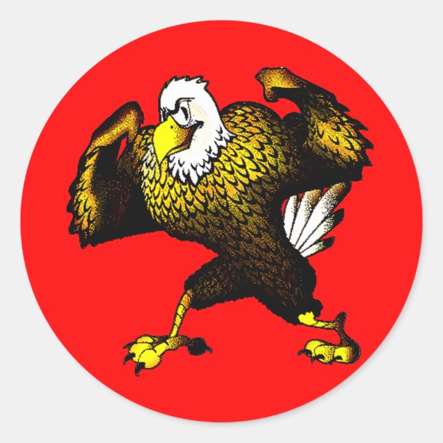 Sticker Rond Cartoon Combattre l'aigle (Devant)