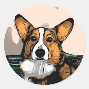 Sticker Rond Cartoon Corgi