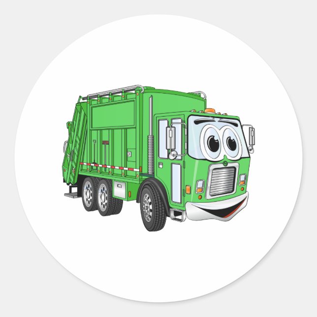 Sticker Rond Cartoon de camion-poubelle vert vif (Devant)