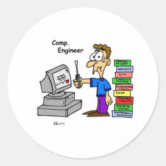 Sticker Rond Cartoon de l'ingénieur informatique