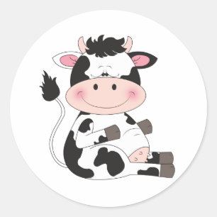 Sticker Rond Cartoon de vache bébé mignon
