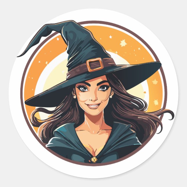 Sticker Rond Cartoon halloween witch portrait (Devant)