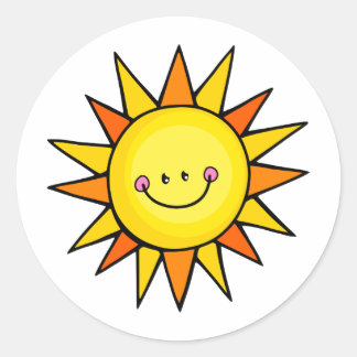 Sticker Rond Cartoon mignon Joyeux soleil d'été souriant