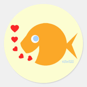 Sticker Rond Cartoon mignonStickers Amour Poisson Pour Valentin